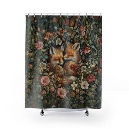 Baby Foxes Floral Shower Curtain William Morris Inspired Home Decor Shower Curtain 71" x 74"
