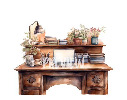Watercolor Writers Desk Clipart