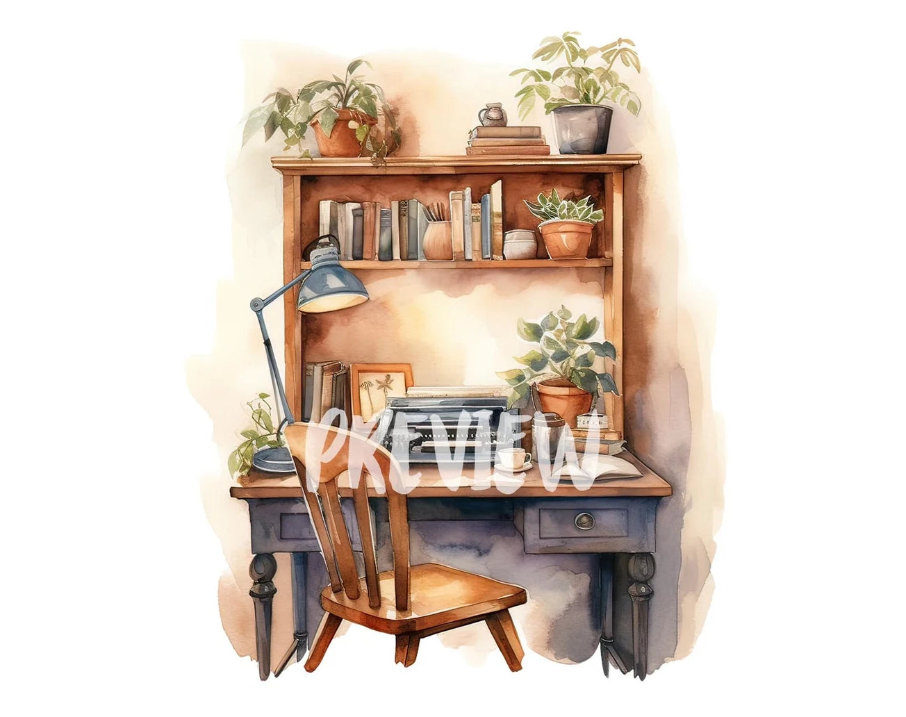 Watercolor Writers Desk Clipart