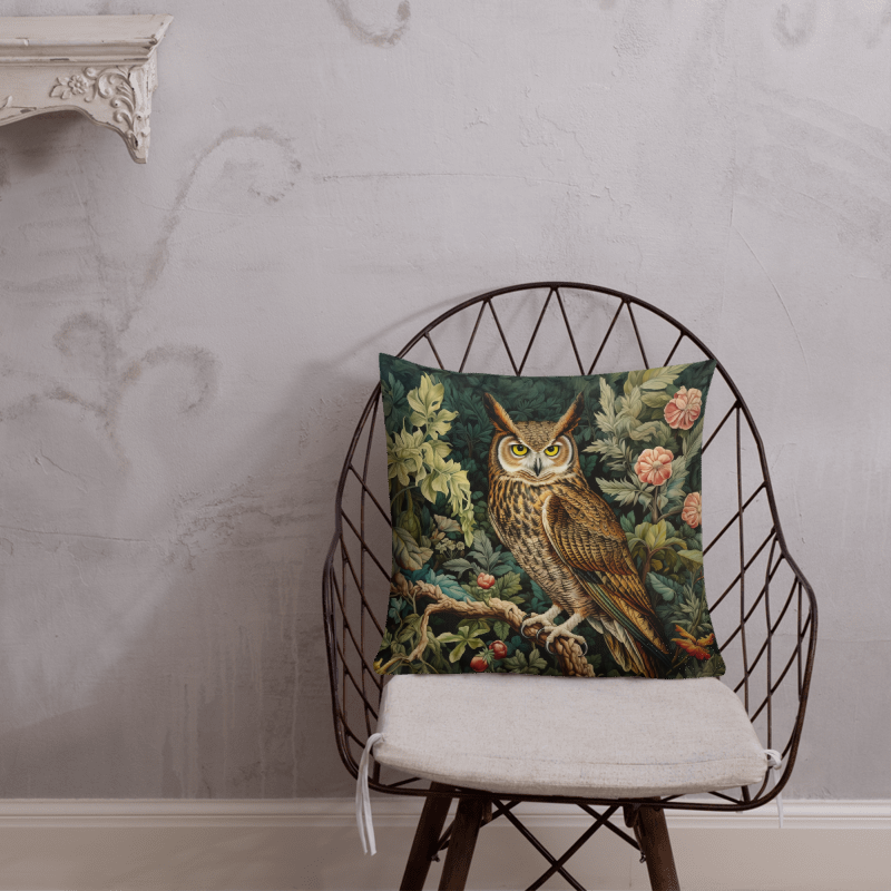 Twilight Vigil Owl Pillow William Morris Inspired