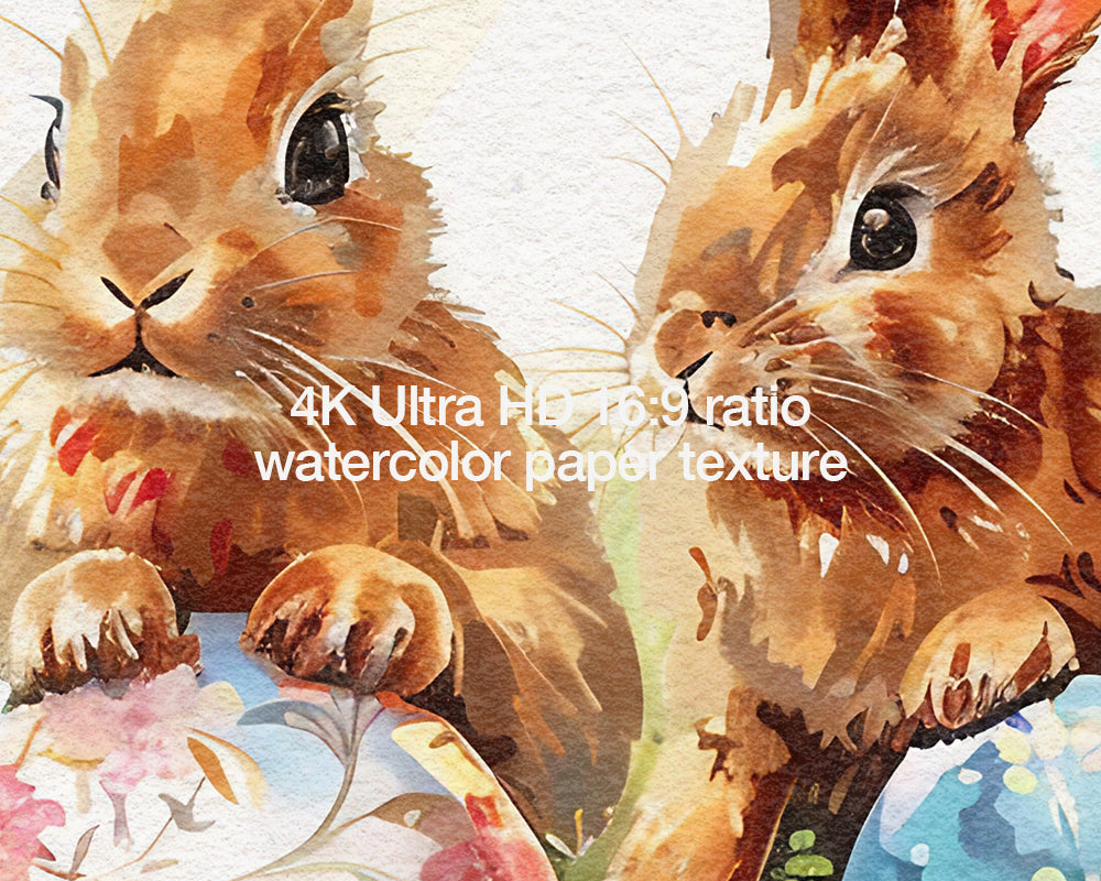 Cute Bunnies Easter Egg Floral Watercolor Frame TV Art Wallpaper