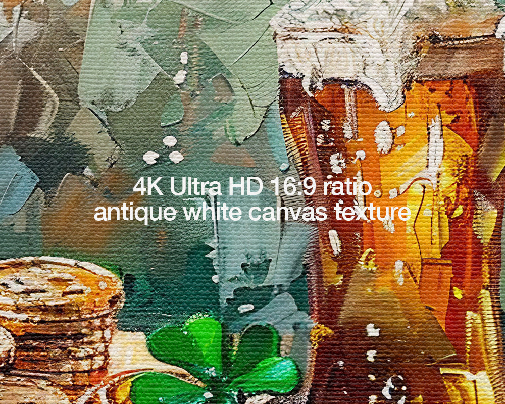St. Patrick's Day Celebration Shamrocks Gold Coins Leprechauns Hat Antique White Canvas Texture Digital Oil Painting
