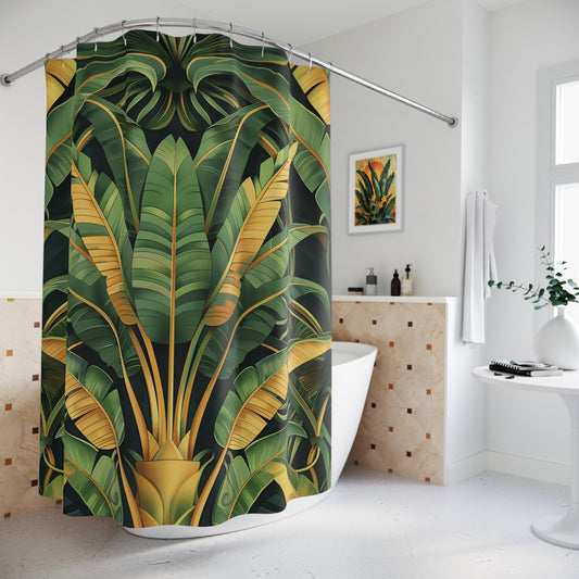 Banana Leaves Bathtub Shower Curtain Art Deco Inspired