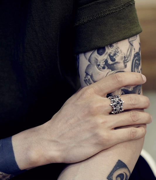 Baroque Fleur-de-lis Crown Floral Silver Ring