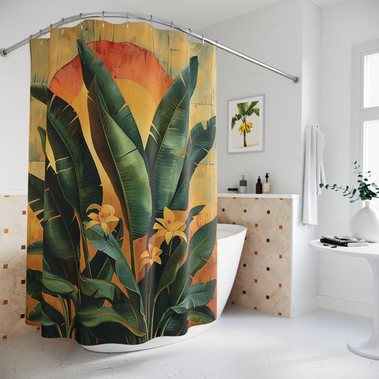 Tropical Sunset Banana Tree Shower Curtain Bathroom Decor