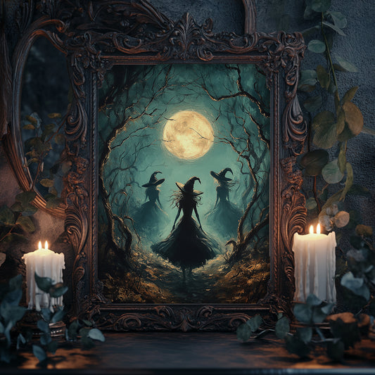 Witch in the Moonlight Woodland Wall Art Poster