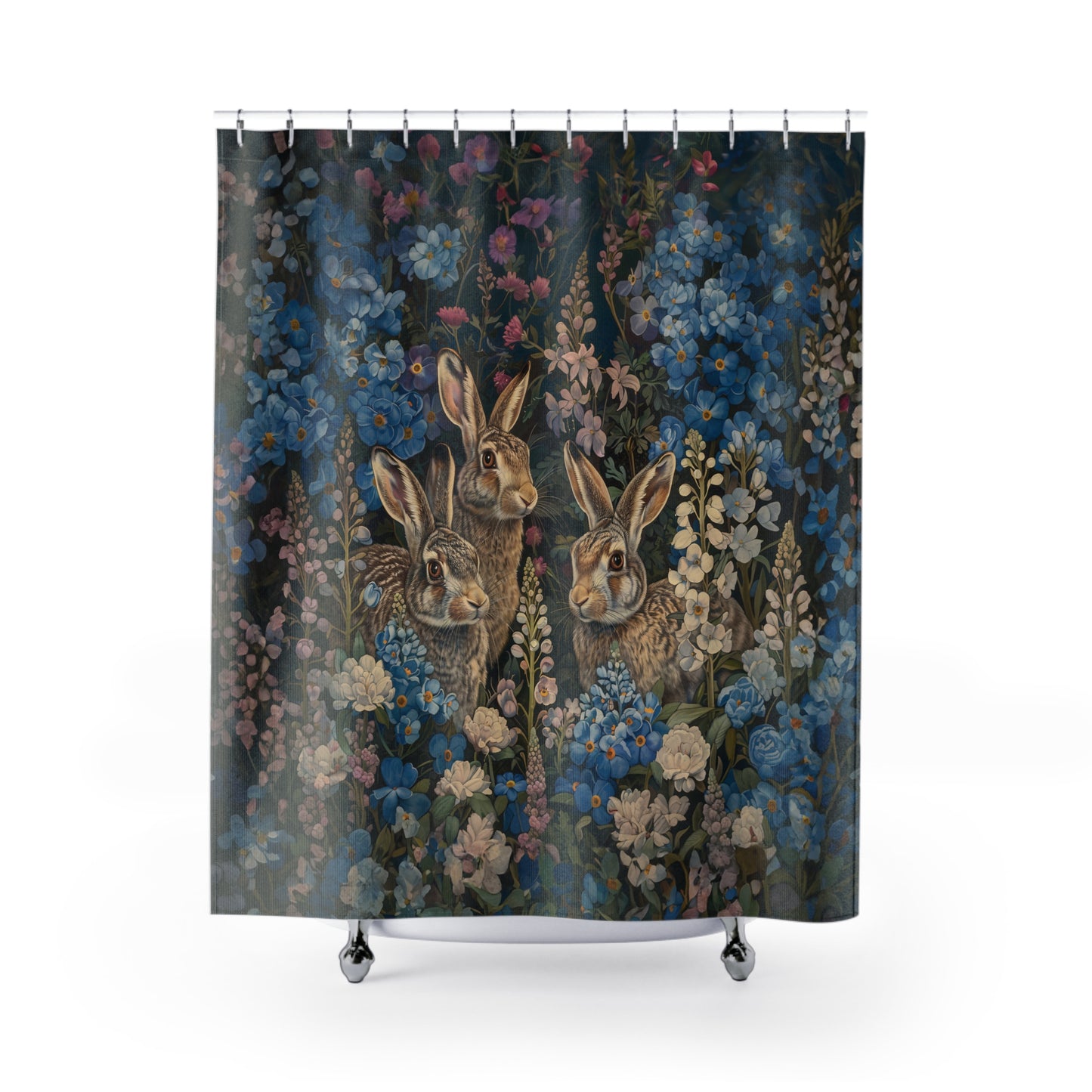 Rabbits in Floral Garden Curtain Home Decor Shower Curtain 71" x 74"