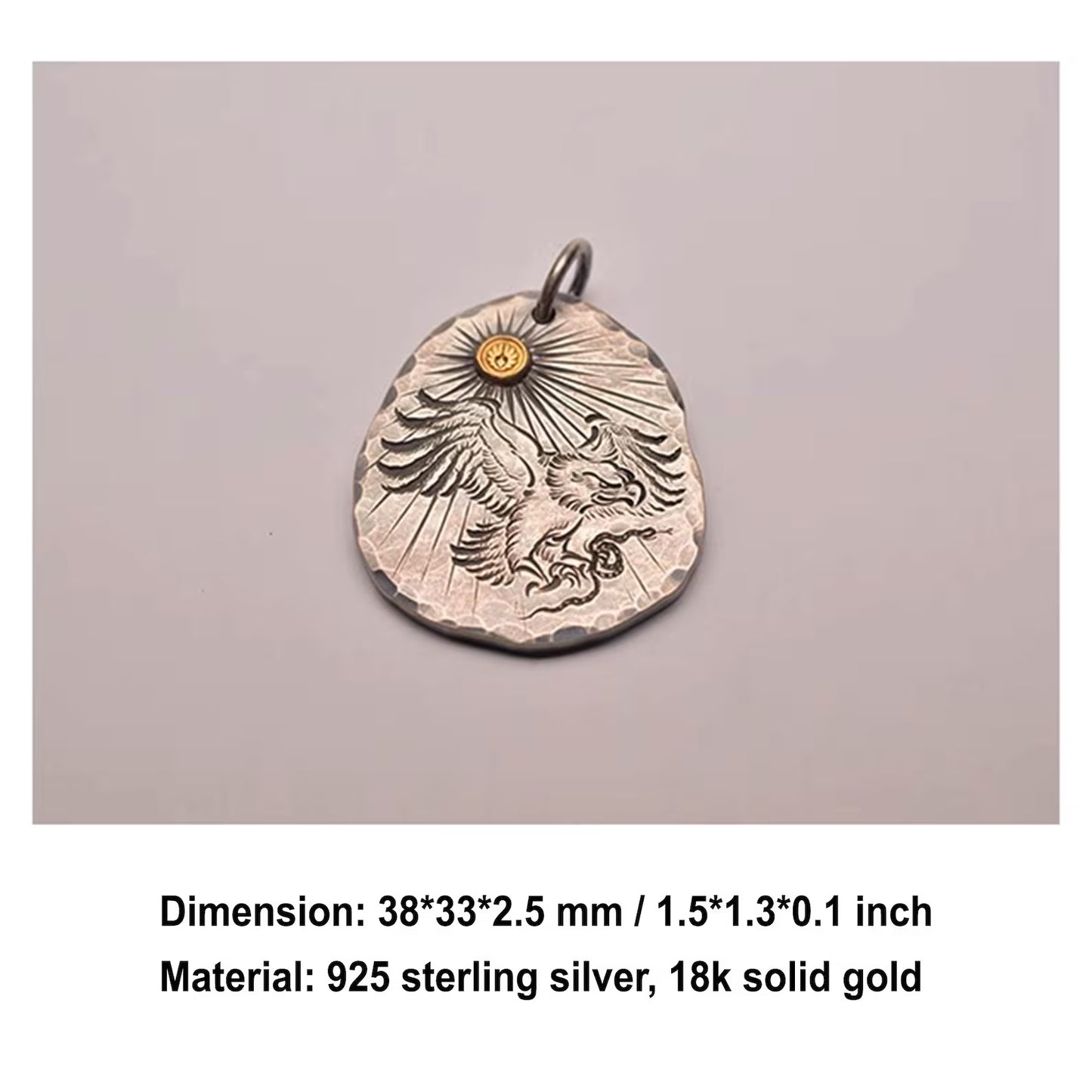 Preying Eagle Medallion Pendant 18K Gold Accent Gadsden Eagle Pendant