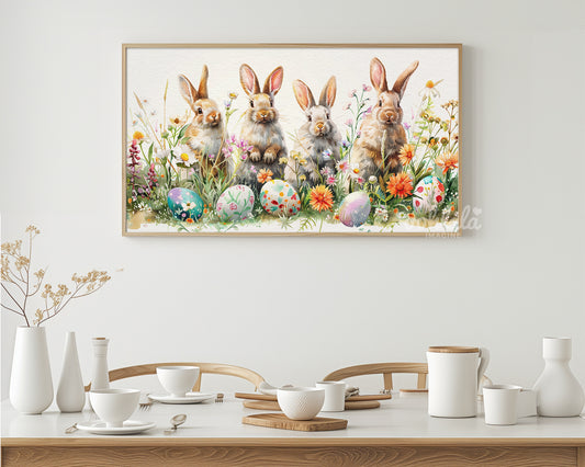 Easter Bunnies Watercolor Frame TV Art Wallpaper