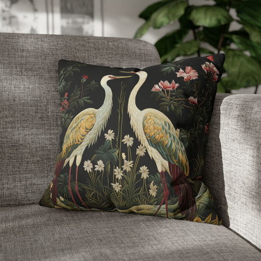 Crane Couple in Floral Garden Pillow William Morris Inspired