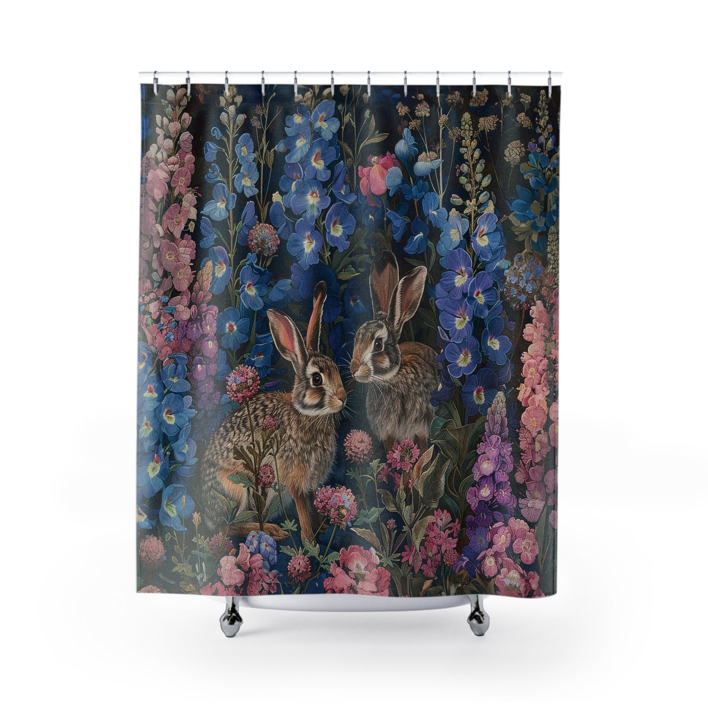 Bunnies Fantasy Flowers Shower Curtain Home Decor Shower Curtain 71" x 74"