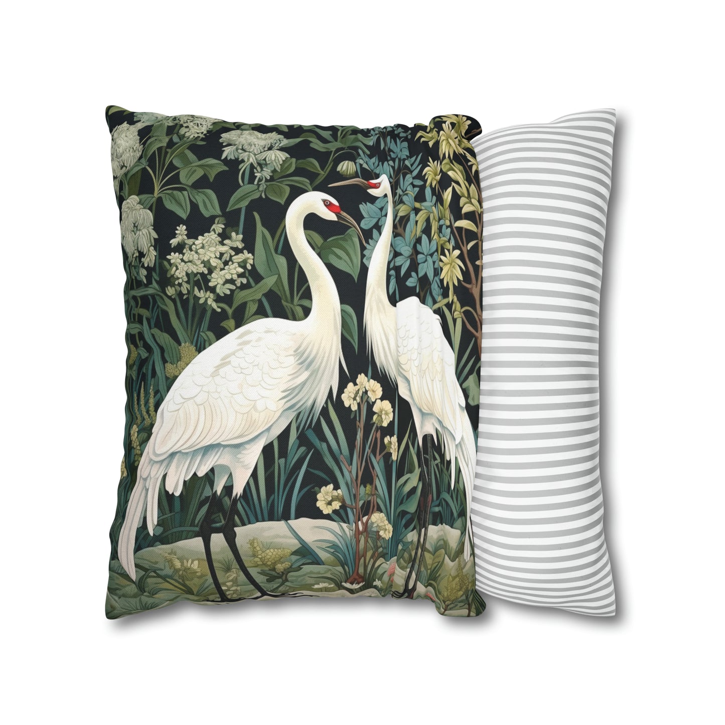 Cranes in Floral Garden Pillow William Morris Inspired