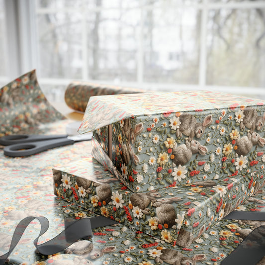 Bunny Flowers Embroidery Wrapping Paper