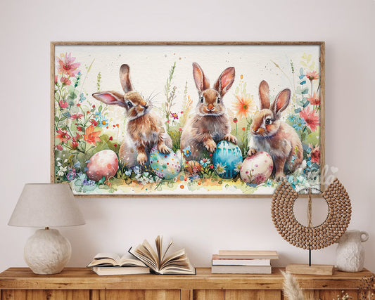 Easter Bunnies Egg Floral Watercolor Frame TV Art Wallpaper