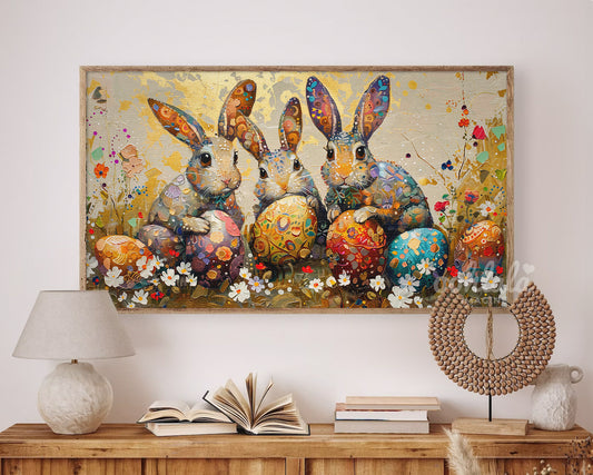 Artistic Easter Bunny and Easter Egg Frame TV Art Wallpaper