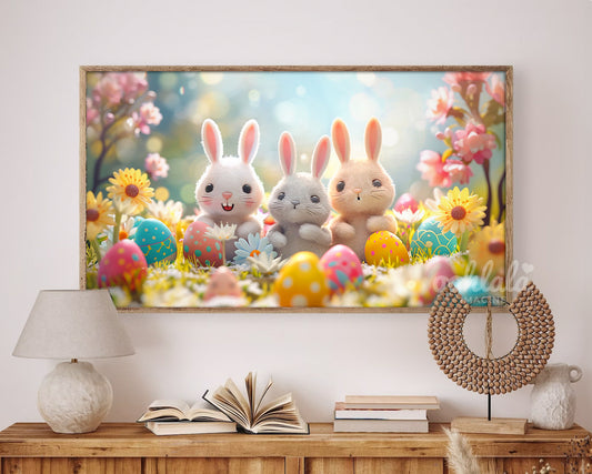 Kawaii Easter Bunny Flowers Decor Frame TV Art Wallpaper