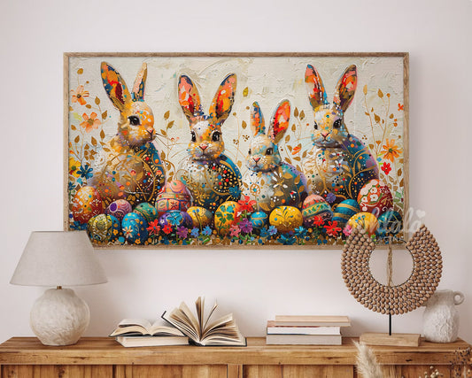 Artistic Easter Bunny Easter Egg Decor Frame TV Art Wallpaper