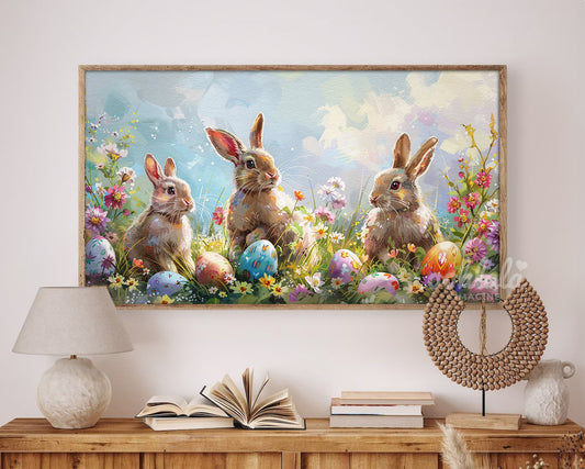 Watercolor Easter Bunnies Frame TV Art Wallpaper