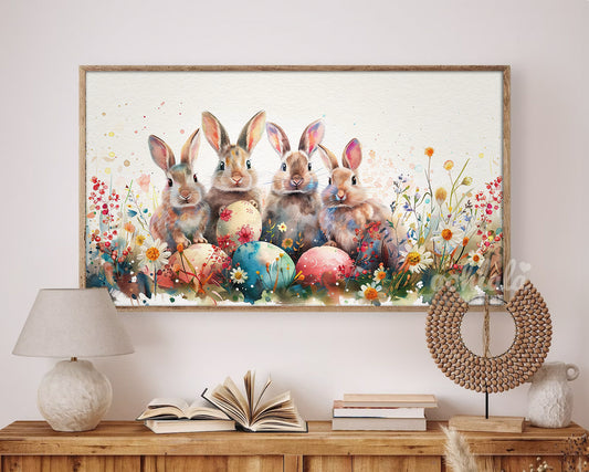 Easter Bunnies Watercolor Frame TV Art Wallpaper