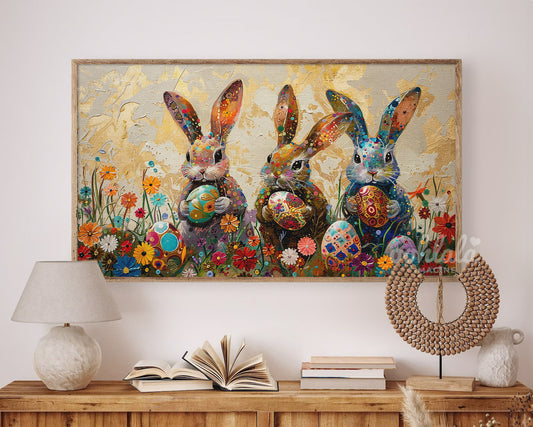 Artistic Easter Bunny and Easter Egg Frame TV Art Wallpaper