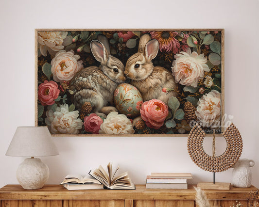 Adorable Easter Bunny Easter Egg Flowers Frame TV Art Wallpaper