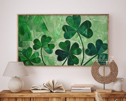 Frame TV Art Abstract Shamrocks Clovers Painting St. Patrick's Day Decor Wallpaper