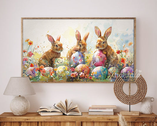 Easter Bunnies Watercolor Frame TV Art Wallpaper