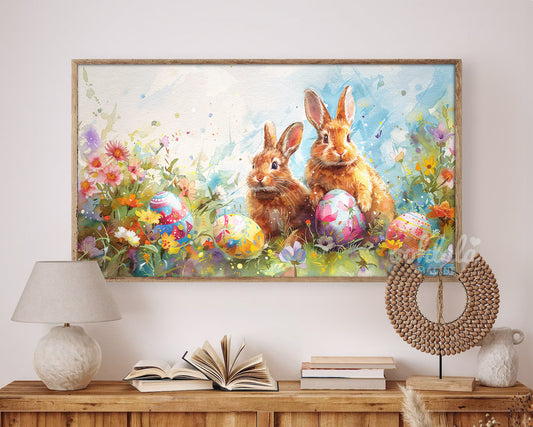 Easter Decor Cute Bunny Easter Egg Frame TV Art Wallpaper