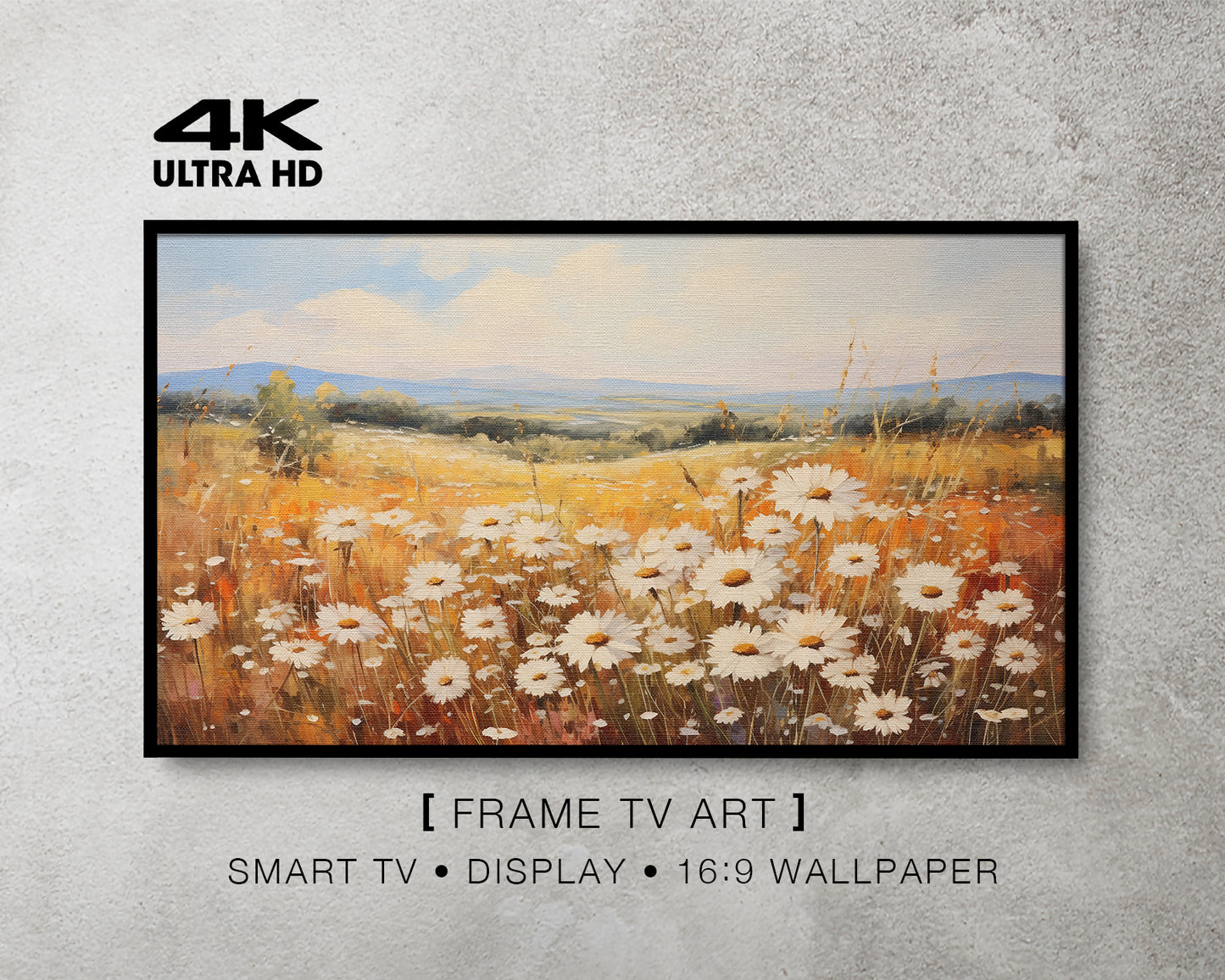 Scenic Daisy Field Meadow Antique White Fine Art Wallpaper