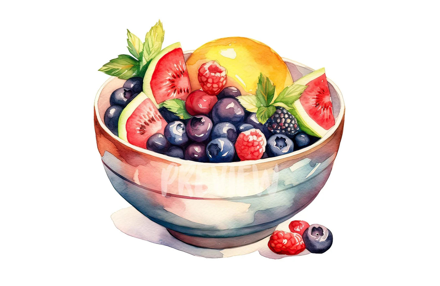 Watercolor summer fruit salad PNG