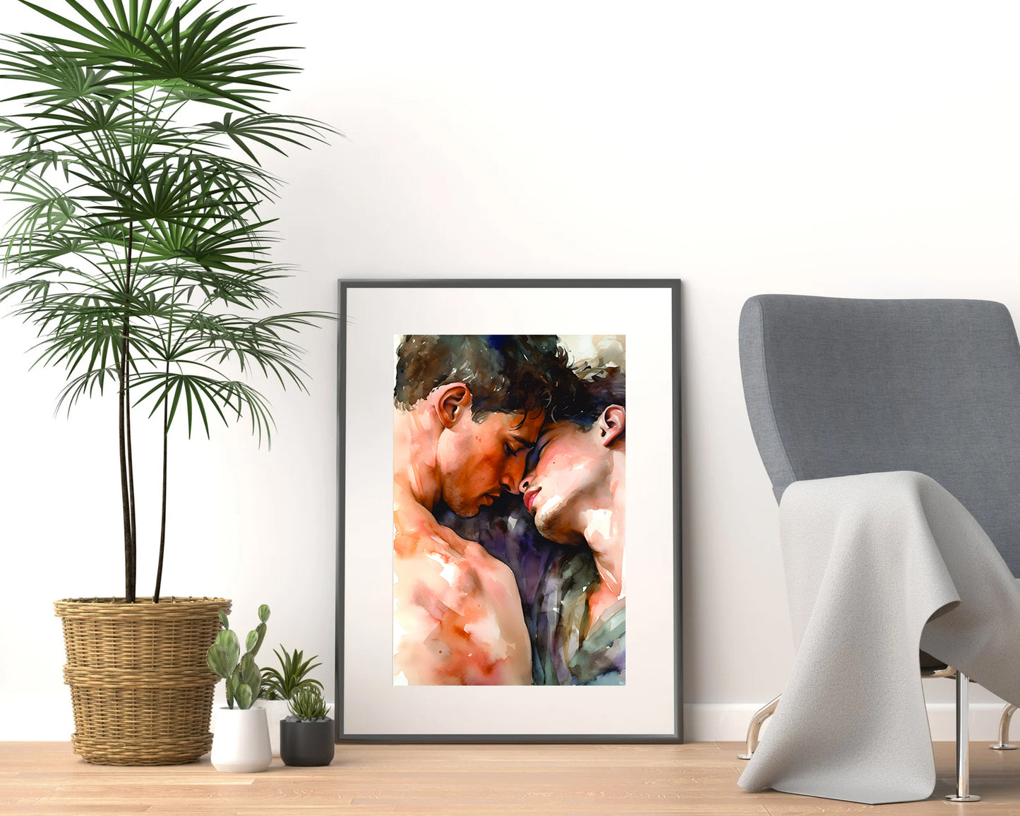 Watercolor Painting, Gay art, Gay Romance, Male Couple Art Print Poster