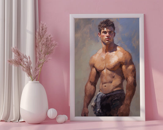 Impressionistic Painting, Hunk Male, Man Portrait Art Print Poster