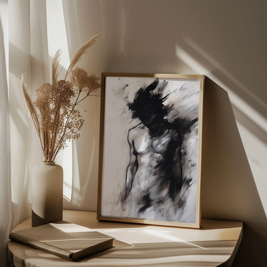 Charcoal Painting, Gay art, Male painting, Male Portrait Art Print Poster