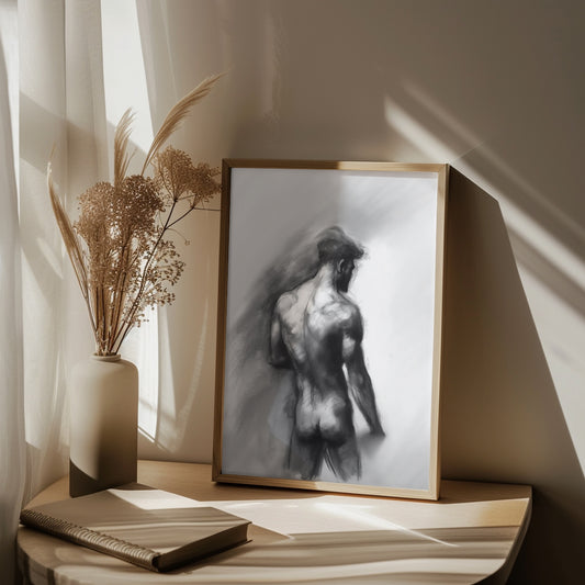 Charcoal Drawing, Gay art, Male Fine Art, Male Portrait Art Print Poster