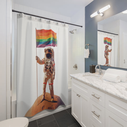 Astronaut Rainbow Flag on Mars Shower Curtain