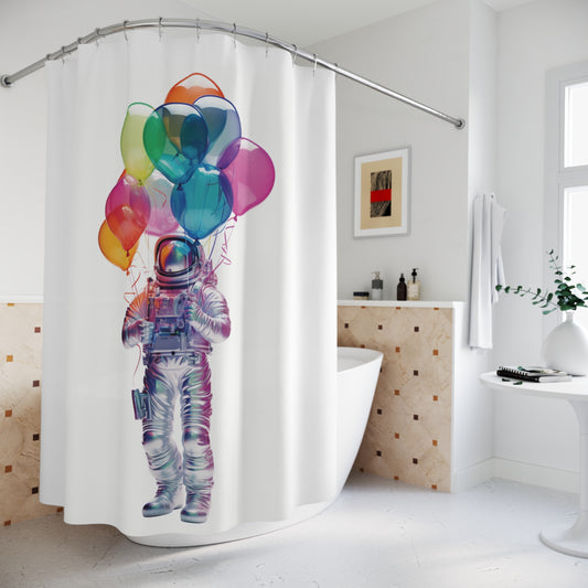 Futuristic Astronaut Balloons Art Print Shower Curtain