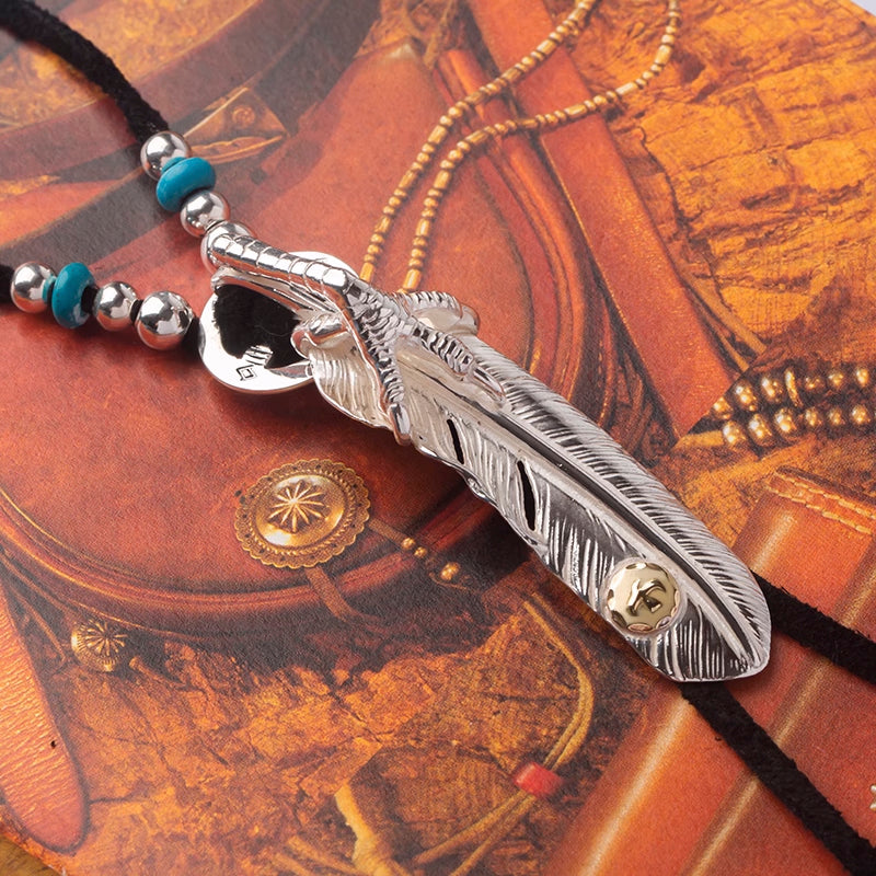 Silver Claw or Turquoise Feather with Leather Cord Set Up