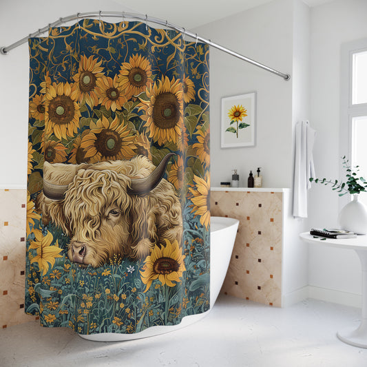 Laidback Highland Babe Cow Sunflowers Shower Curtain Bathroom Decor
