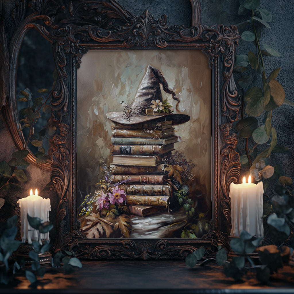 Witch Hat Spell Books Poster – Halloween Witchy Wall Art
