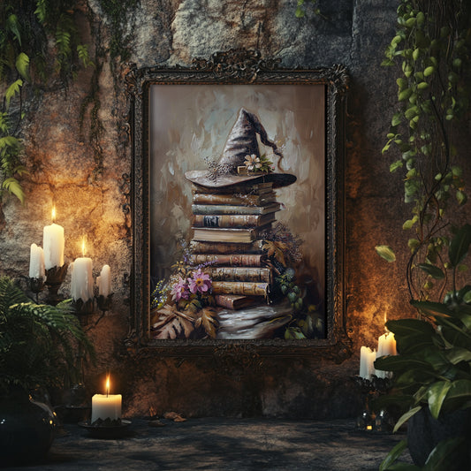 Witch Hat Spell Books Poster – Halloween Witchy Wall Art