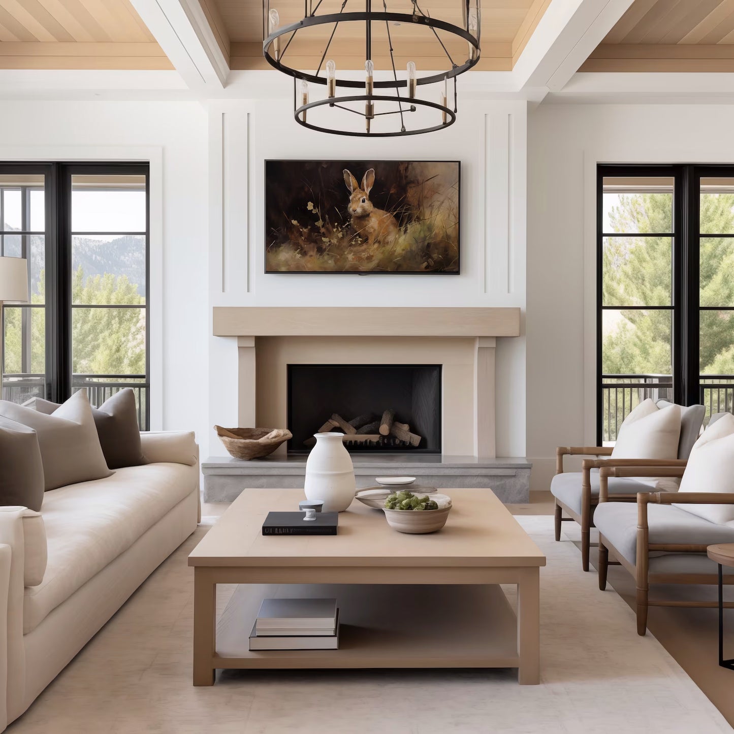 Bunny in the Dark Painting Easter Decor Frame TV Art Wallpaper