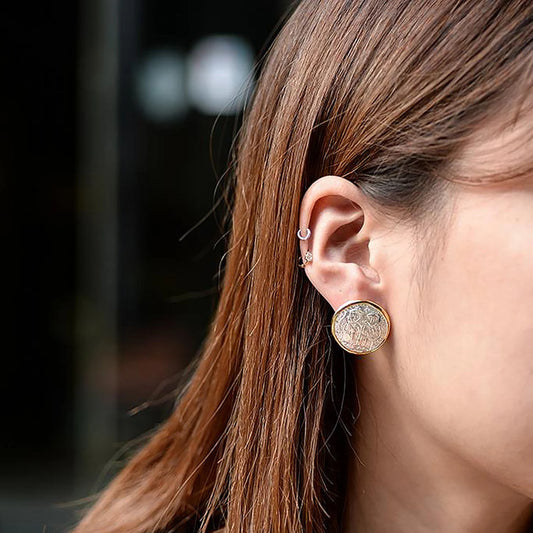 Greek Coin Stud Earring 24K Gold Bezel Earrings