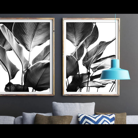 Banana Leaves Set of 2 Black and White Wall Art Prints