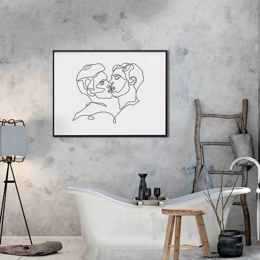 Two Men Kissing Gay Art Print, Minimalist Art Wall Art | Digital Download