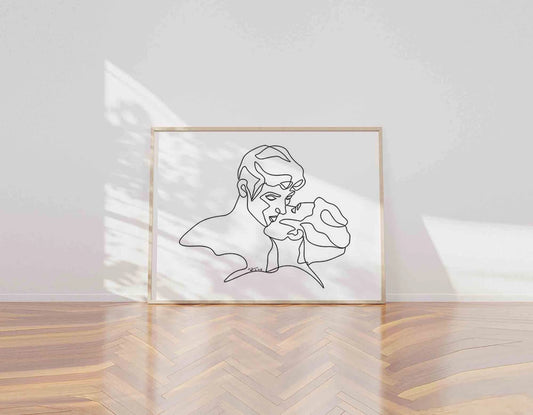 Two Men Kissing Printable Wall Art Line Art | Digital Download