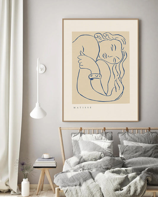 Henri Matisse Sleeping Woman, Printable Wall Art, Vintage Exhibition Poster, La Gerbe Digital Download, Beige and Blue Minimalist Art