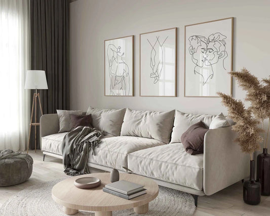 Male Line Art Printable Set of 3, Boys Love Gay Art | Digital Download