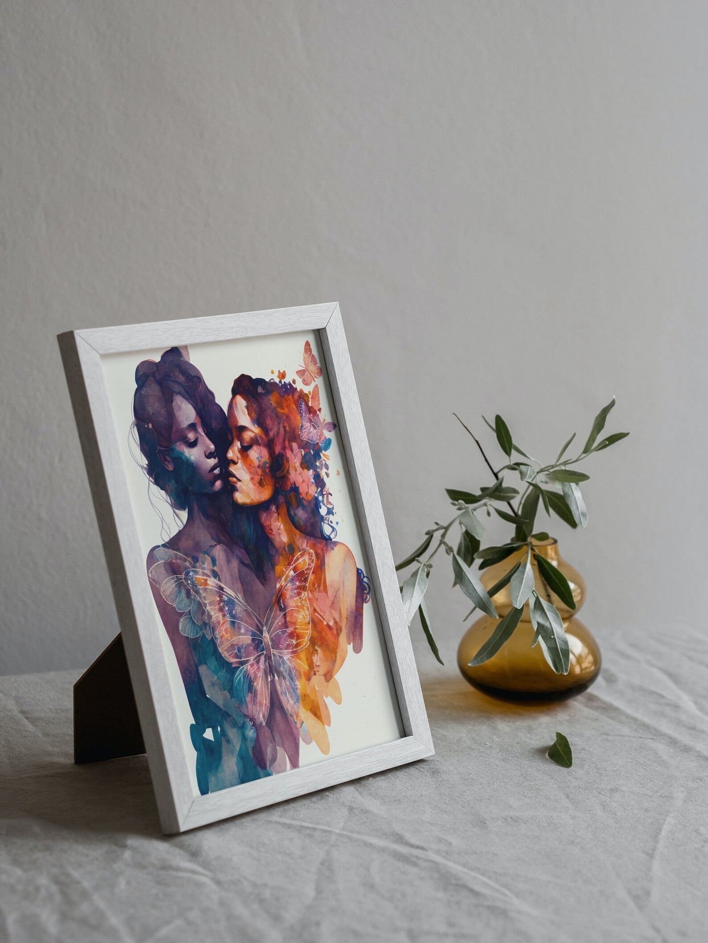 Women and Butterflies - Lesbian Wall Art Digital Download Watercolor Painting