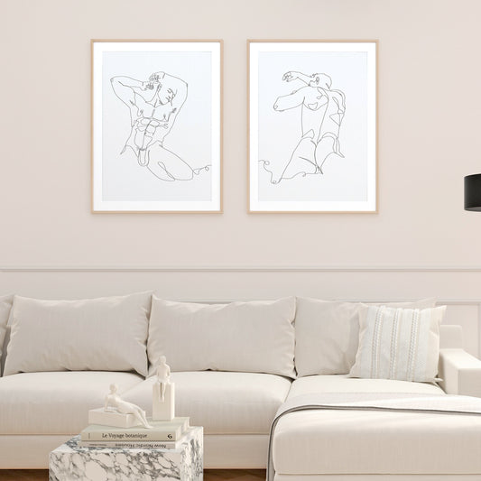 Set of 2 Nude Male Abstract Minimalist Line Art Download