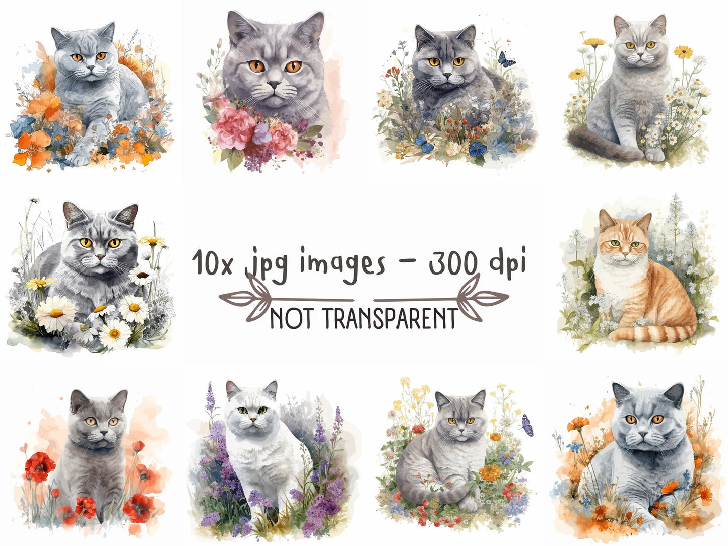British Shorthair Cat Watercolor Clipart